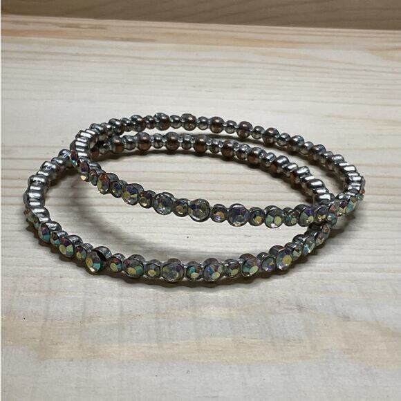 Clear Rhinestone Double Bangle Bracelet Set - Picture 3 of 4